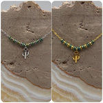 Load image into Gallery viewer, Bronzy Green Cactus Charm Necklace