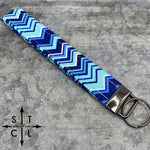 Load image into Gallery viewer, Key Fob Chevron Light Turquoise Blue White
