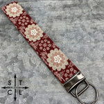 Load image into Gallery viewer, Key Fob Grey Floral On Maroon