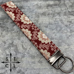 Load image into Gallery viewer, Key Fob Grey Floral On Maroon