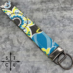 Load image into Gallery viewer, Key Fob Floral Boho Turquoise Yellow Grey