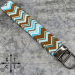 Load image into Gallery viewer, Key Fob Chevron Light Blue Turquoise Brown