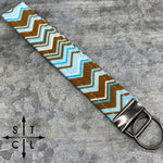 Load image into Gallery viewer, Key Fob Chevron Light Blue Turquoise Brown