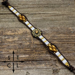 Load image into Gallery viewer, Pearl Blue Pearl White Matte Gold Daisy