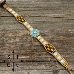 Load image into Gallery viewer, Light Blue Pearl White Matte Gold Daisy