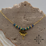 Load image into Gallery viewer, Peacock Blue Green Dragonfly Charm Necklace