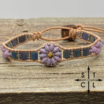 Load image into Gallery viewer, Purple Matte Peacock Gunmetal Silver Daisy