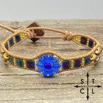 Load image into Gallery viewer, Blue Metallic Peacock Blue Gold Daisy