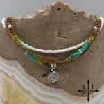 Load image into Gallery viewer, Picasso Brown Turquoise Green Off White Silver Stretchy Anklet
