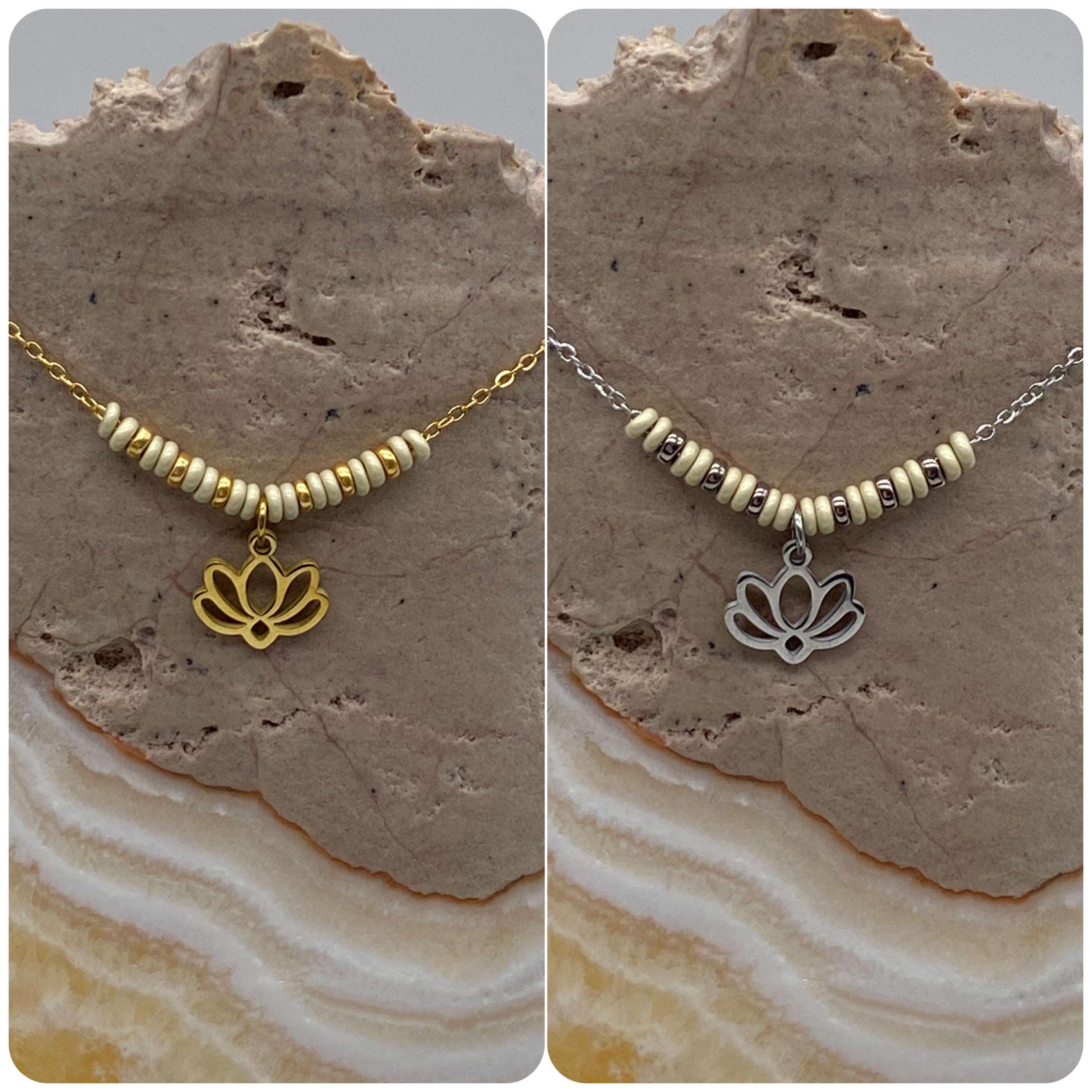 Pearl Off White Lotus Flower Charm Necklace