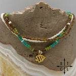 Load image into Gallery viewer, Picasso Brown Turquoise Green Off White Gold Stretchy Anklet
