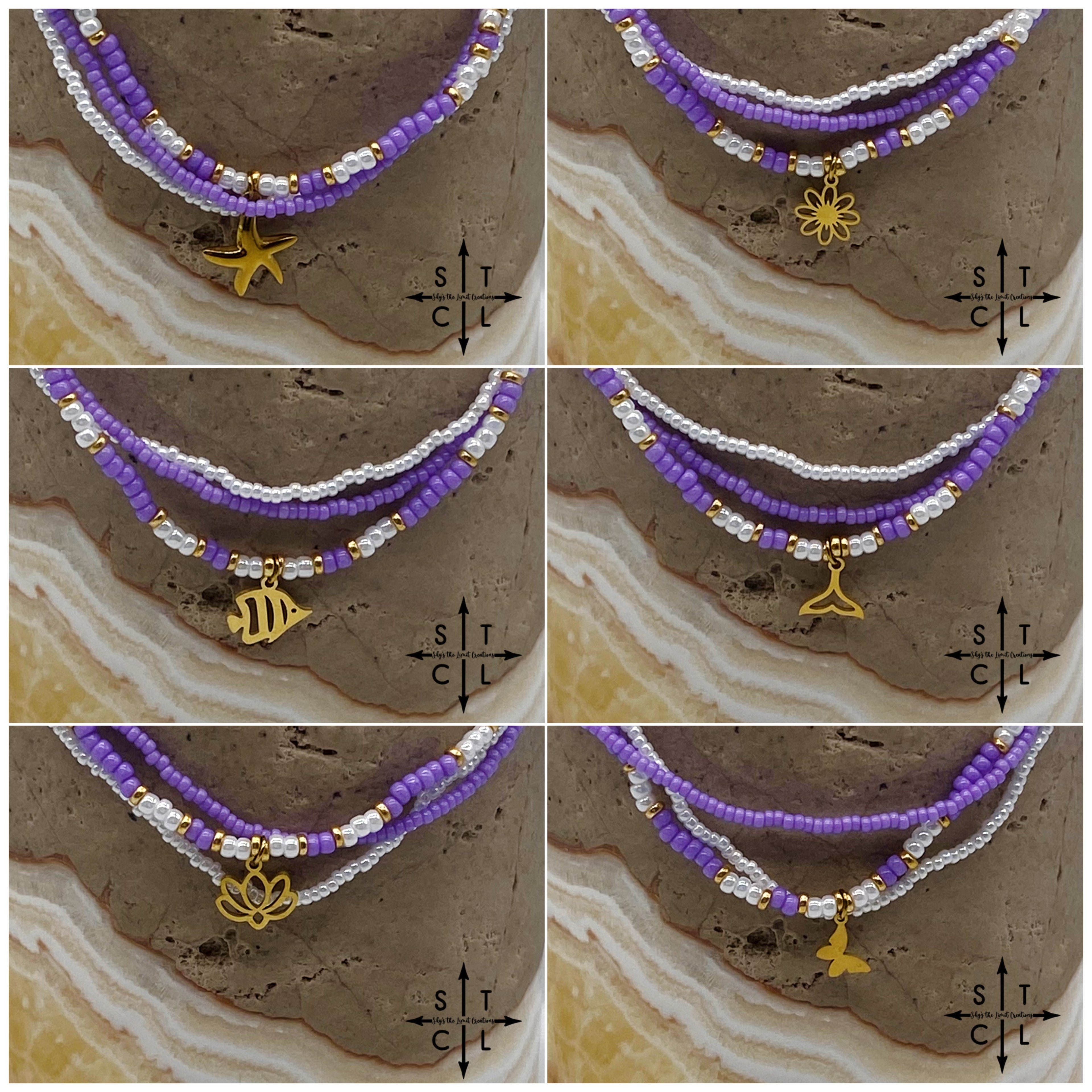 Purple White Gold Stretchy Anklet