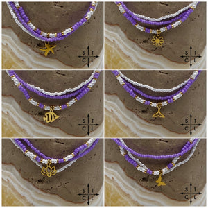 Purple White Gold Stretchy Anklet