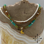 Load image into Gallery viewer, Picasso Brown Turquoise Green Off White Gold Stretchy Anklet
