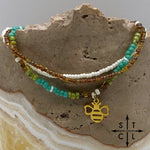 Load image into Gallery viewer, Picasso Brown Turquoise Green Off White Gold Stretchy Anklet
