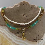 Load image into Gallery viewer, Picasso Brown Turquoise Green Off White Gold Stretchy Anklet
