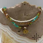 Load image into Gallery viewer, Picasso Brown Turquoise Green Off White Gold Stretchy Anklet
