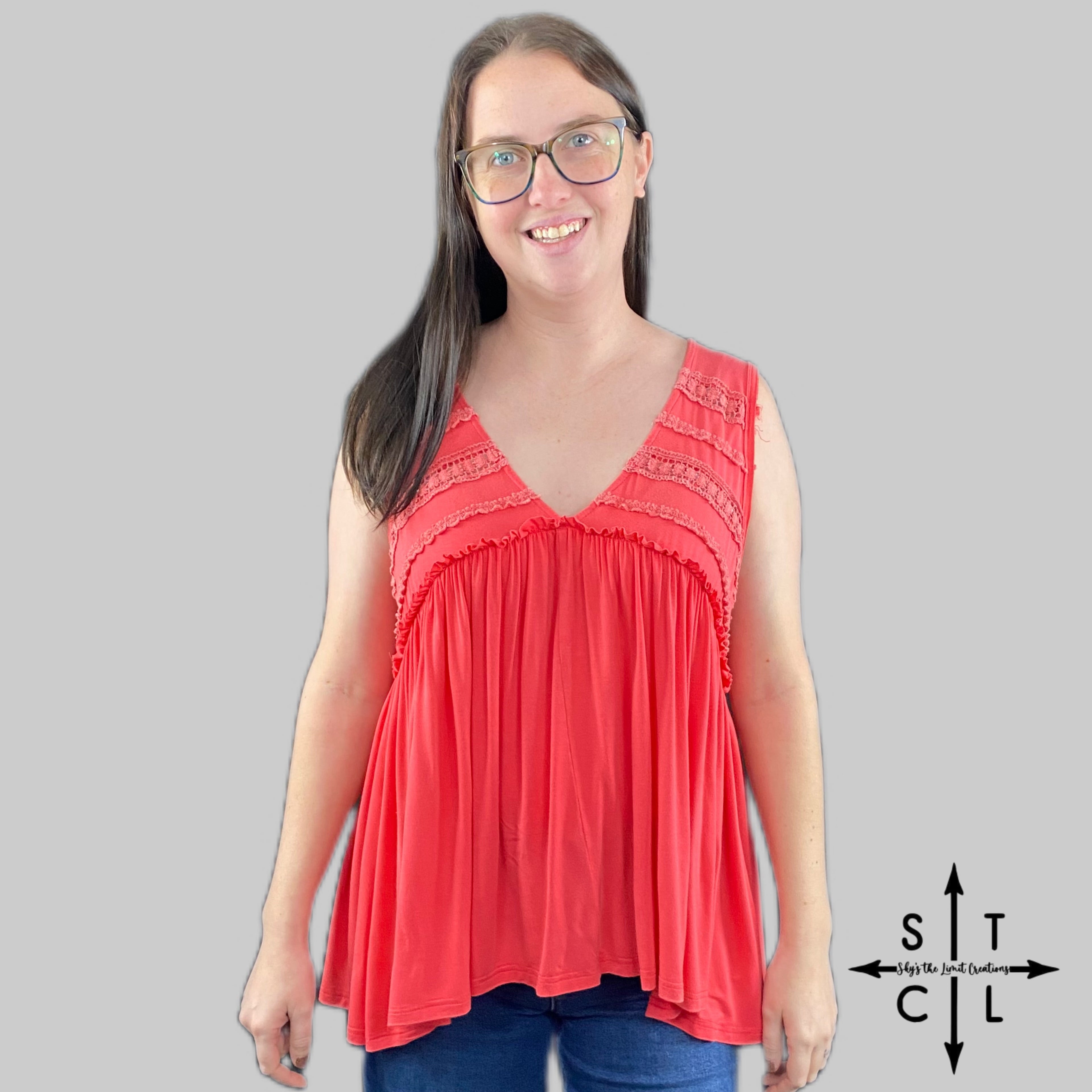 Coral V-neck Babydoll Tank