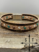 Load image into Gallery viewer, Tasha White Pearl Turquoise Shimmer Brown Bracelet
