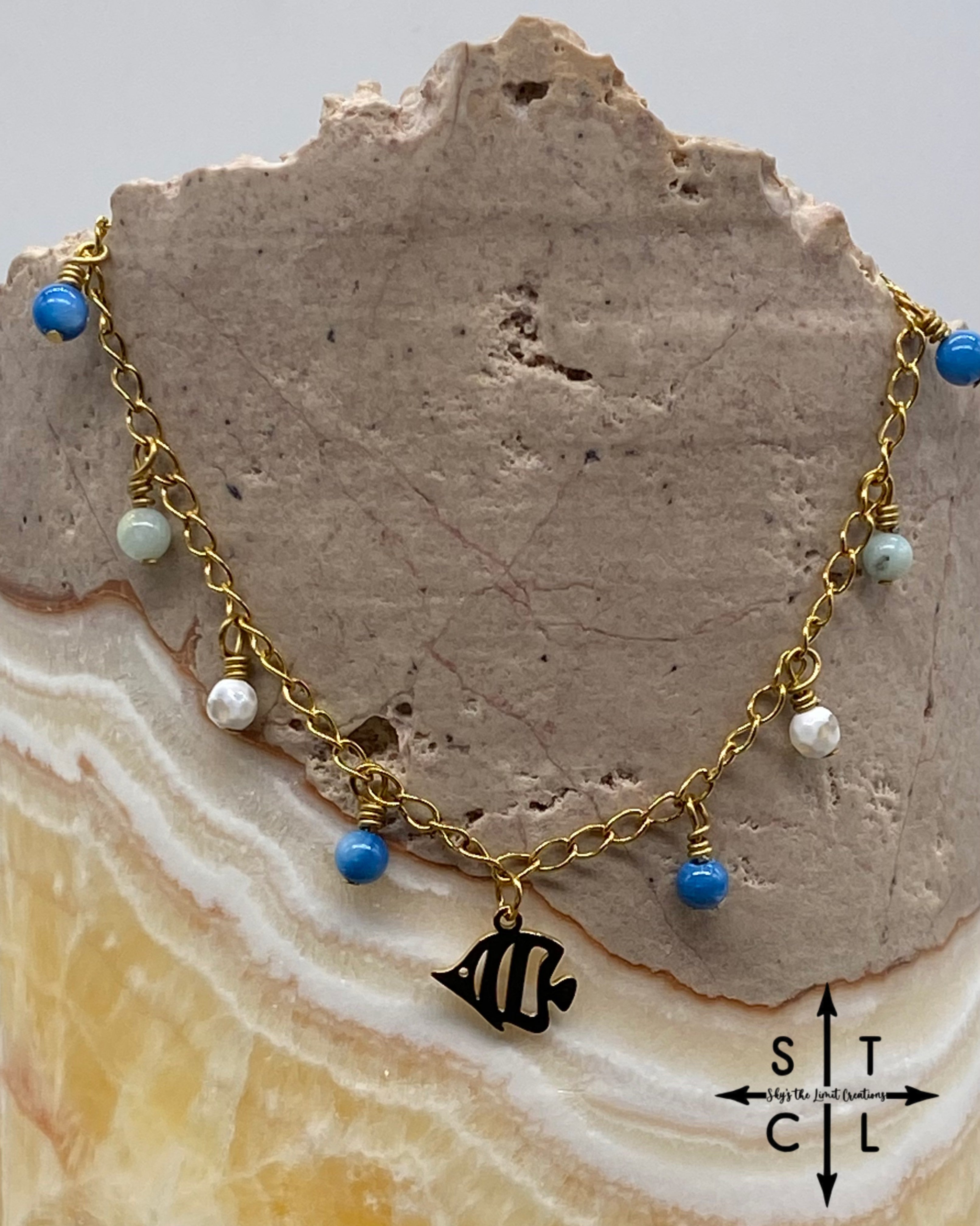 Fish Bright Blue Light Green Gold Katy Anklet