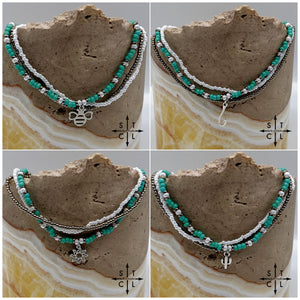 Turquoise White Gun Metal Silver Stretchy Anklet