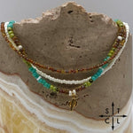 Load image into Gallery viewer, Picasso Brown Turquoise Green Off White Gold Stretchy Anklet
