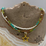 Load image into Gallery viewer, Picasso Brown Turquoise Green Off White Gold Stretchy Anklet
