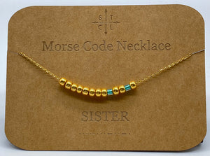 Morse Code Necklace SISTER Gold