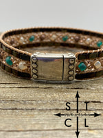 Load image into Gallery viewer, Tasha White Pearl Turquoise Shimmer Brown Bracelet
