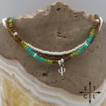 Load image into Gallery viewer, Picasso Brown Turquoise Green Off White Silver Stretchy Anklet
