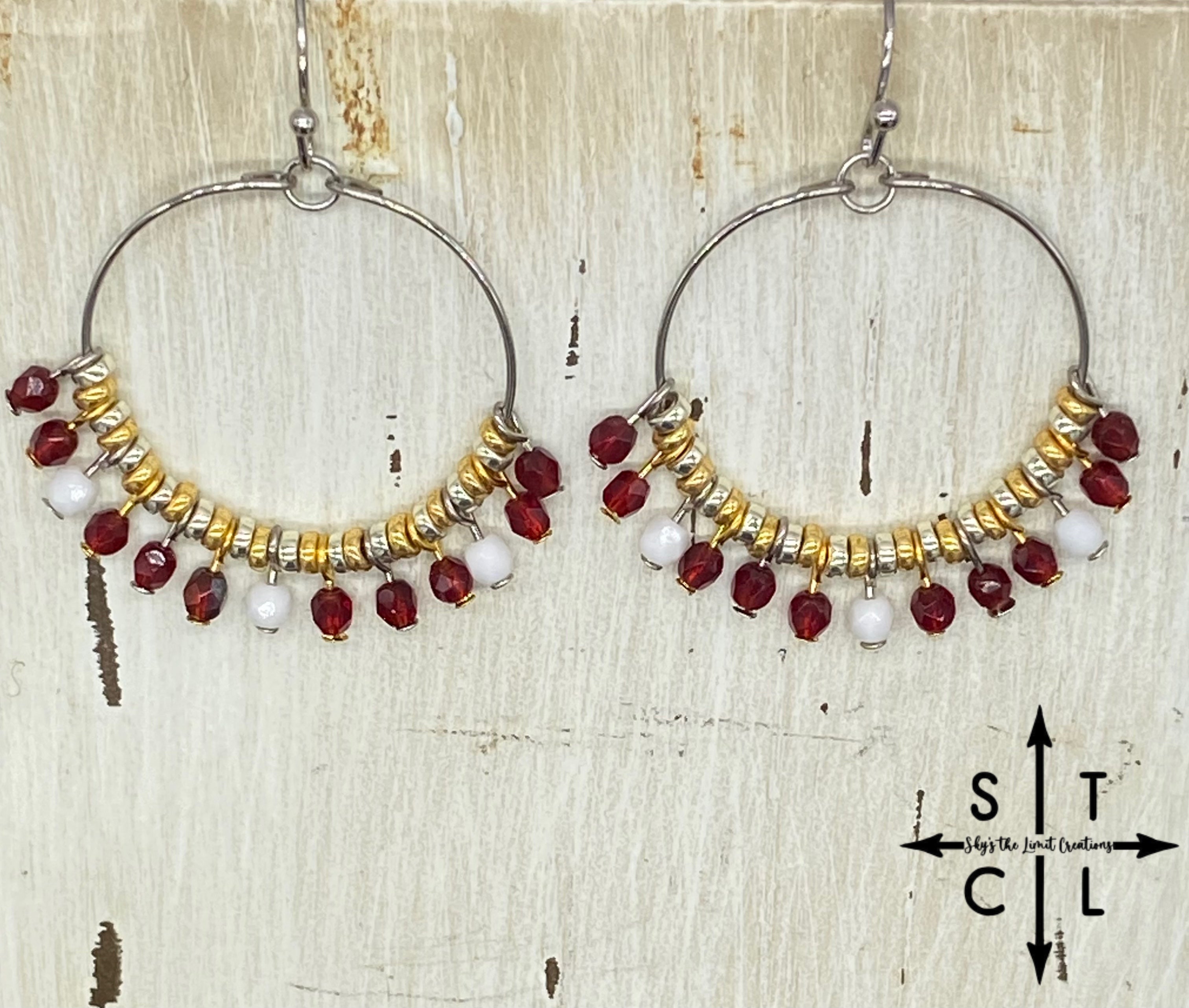 Maroon White Gold Silver Rebecca Earrings