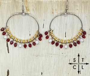 Maroon White Gold Silver Rebecca Earrings