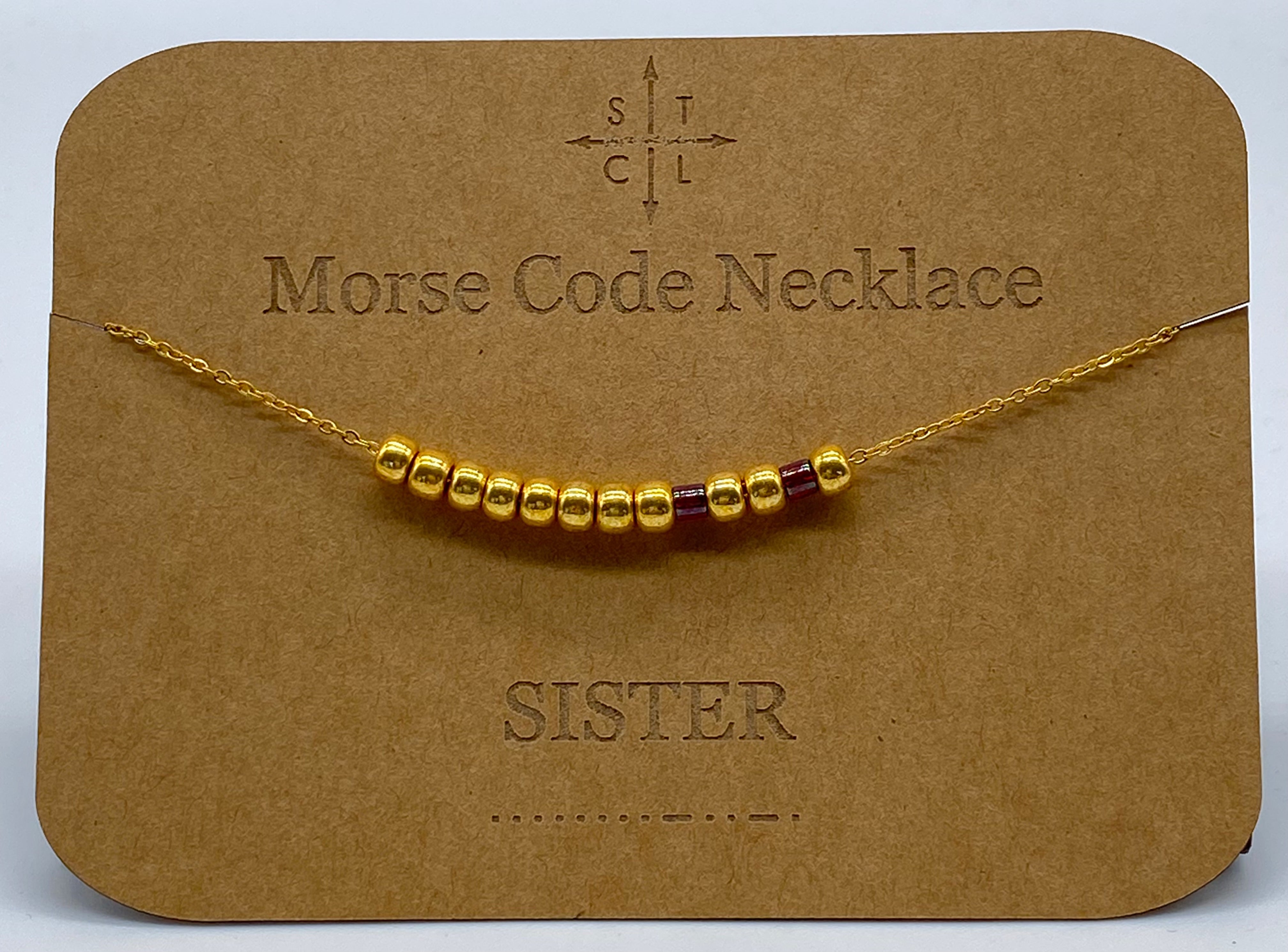 Morse Code Necklace SISTER Gold