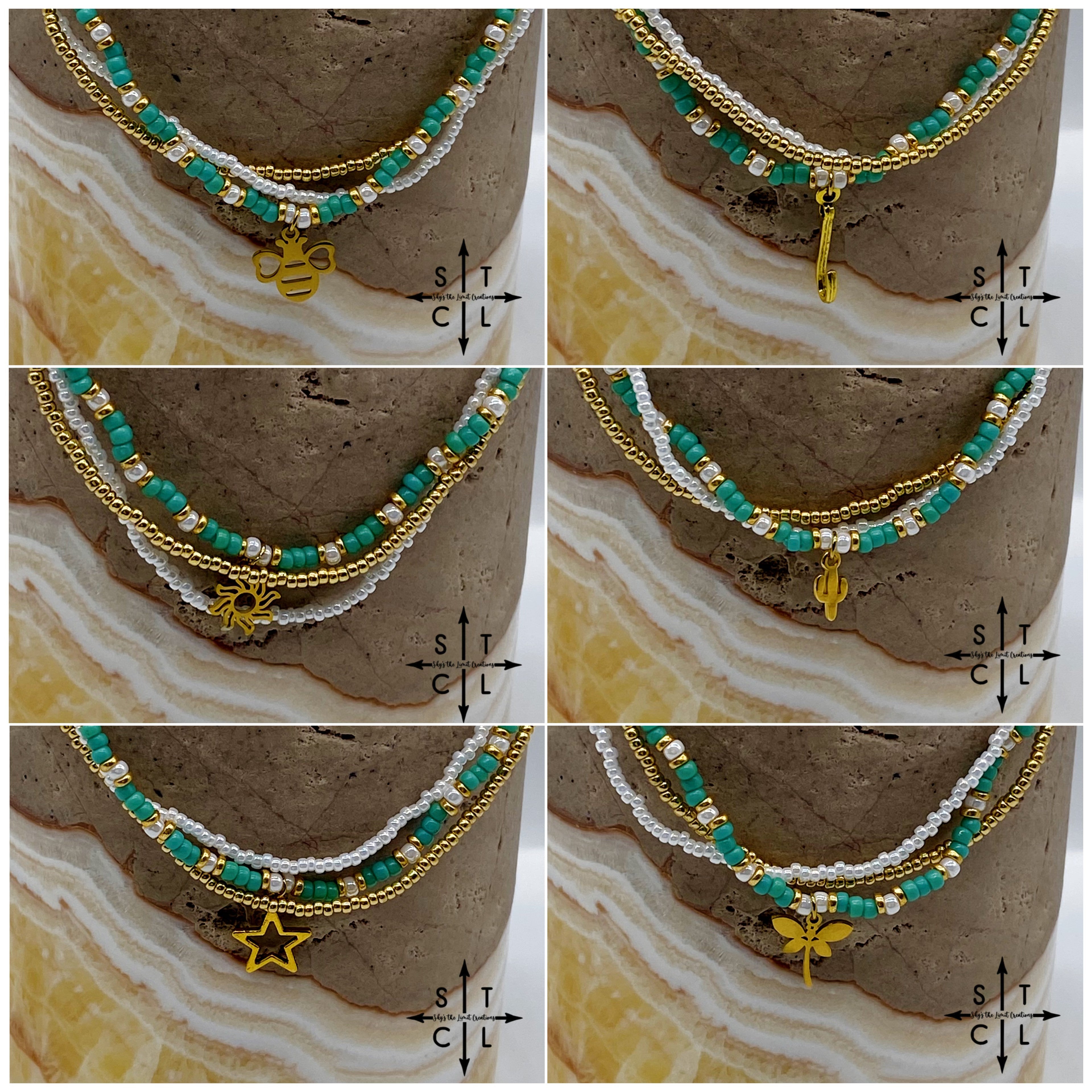 Turquoise White Gold Stretchy Anklet