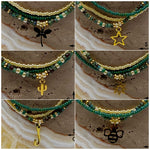 Load image into Gallery viewer, Dark Turquoise Picasso Turquoise Pearl Ivory Gold Stretchy Anklet
