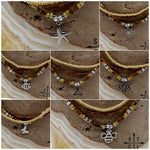 Load image into Gallery viewer, Tan Picasso Brown Pearl White Silver Stretchy Anklet
