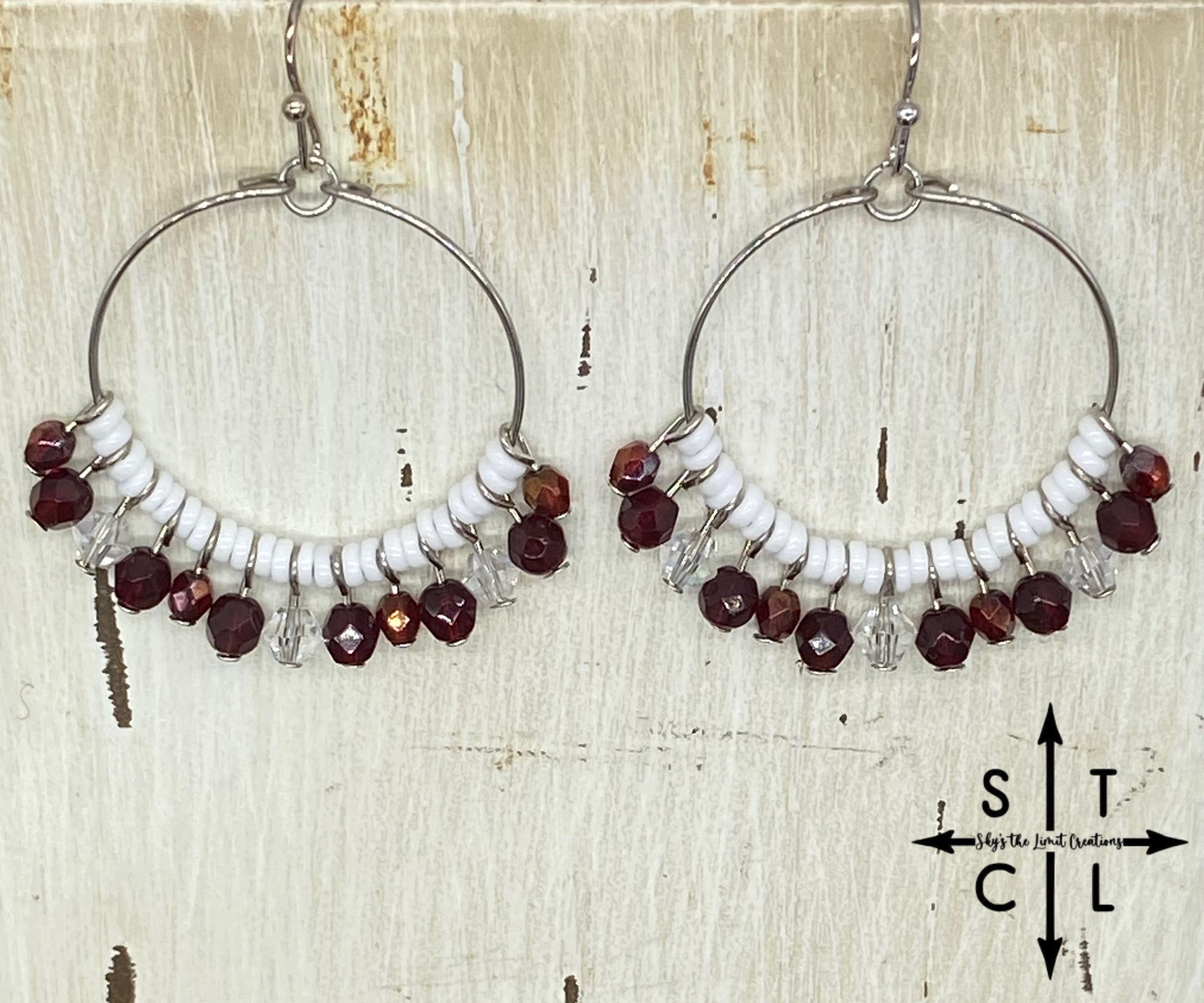 Maroon Clear White Rebecca Earrings