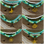 Load image into Gallery viewer, Light Turquoise Neon Green White Gold Stretchy Anklet
