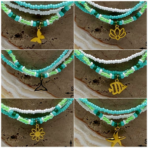 Light Turquoise Neon Green White Gold Stretchy Anklet