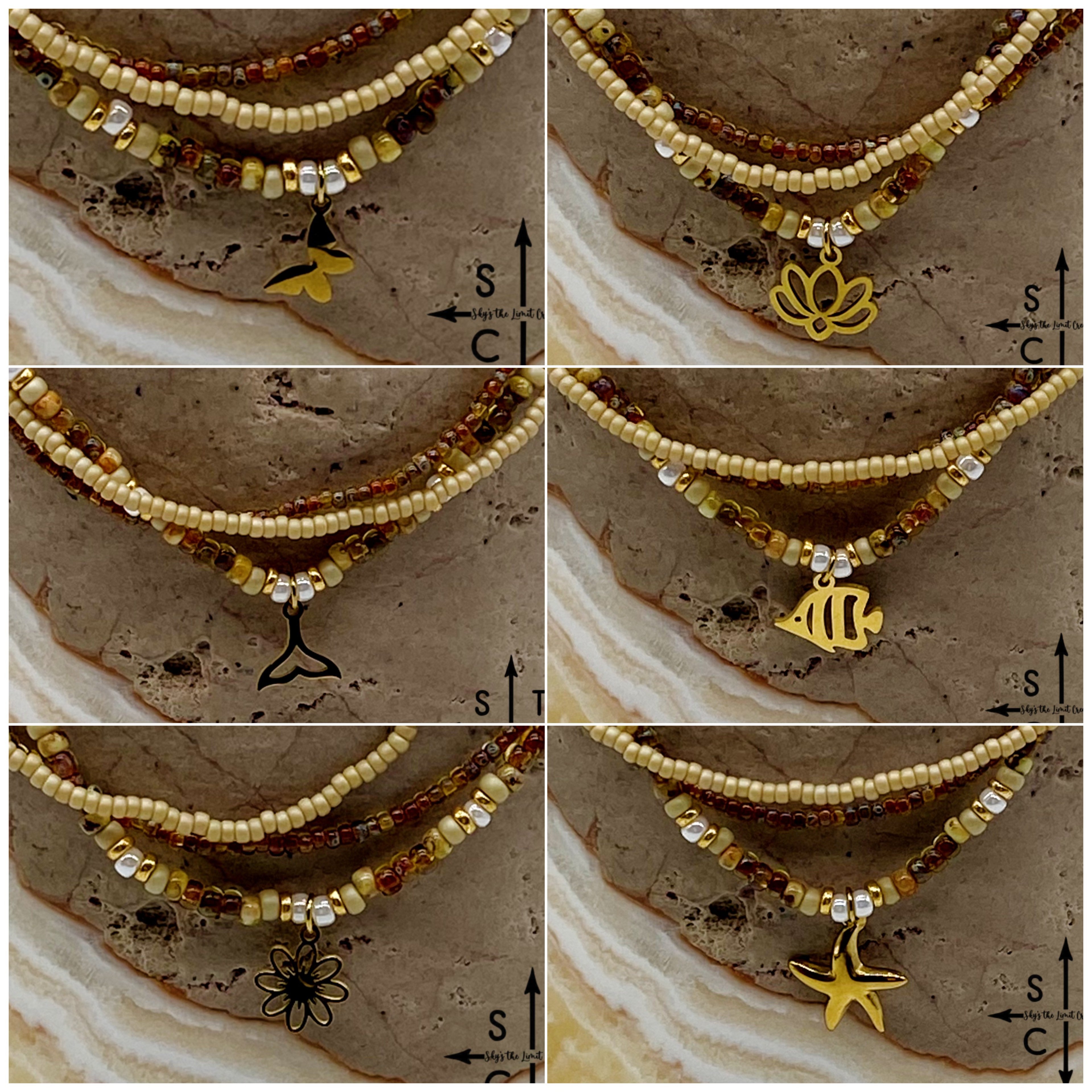 Tan Picasso Brown Pearl White Gold Stretchy Anklet
