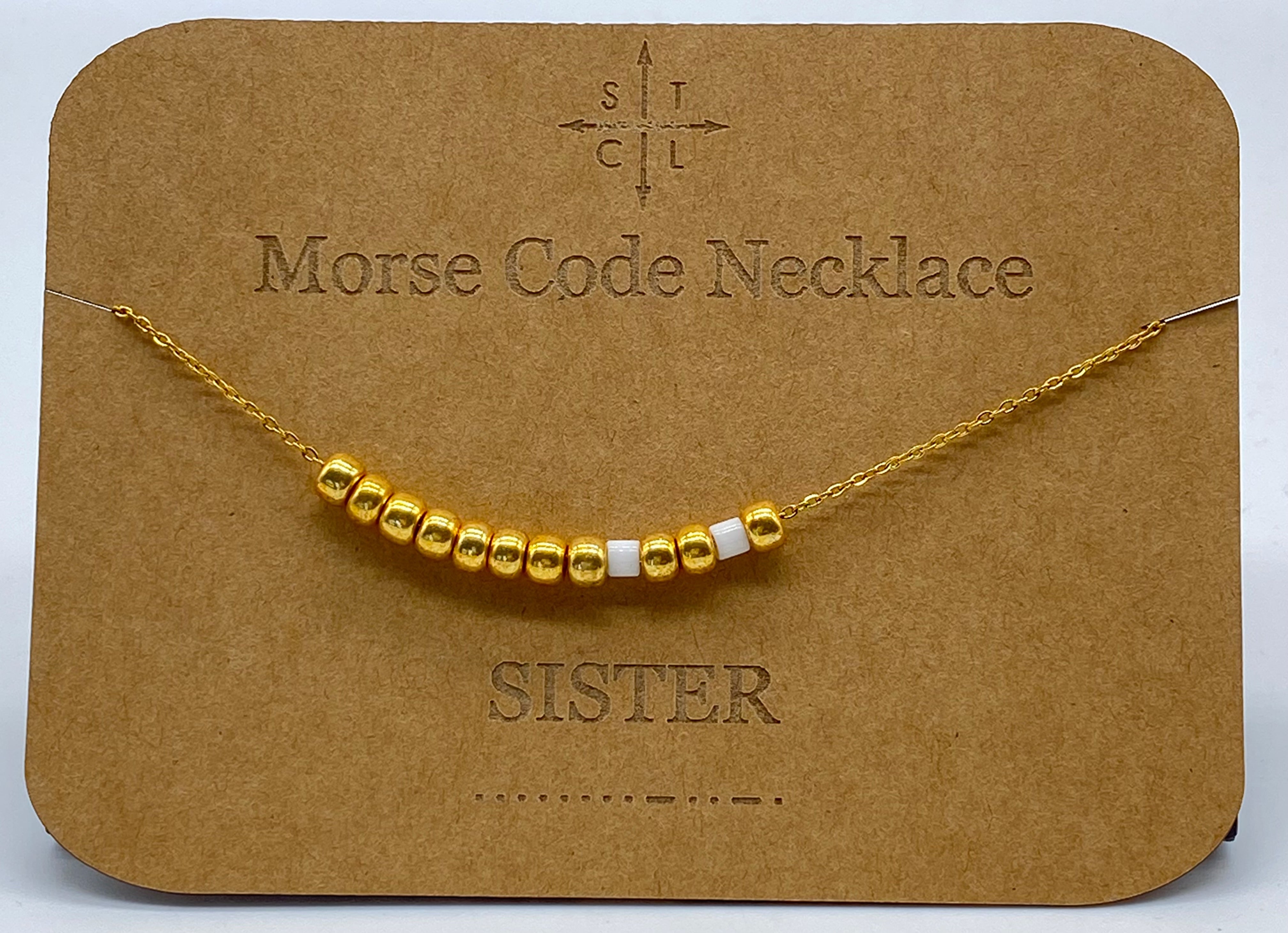 Morse Code Necklace SISTER Gold