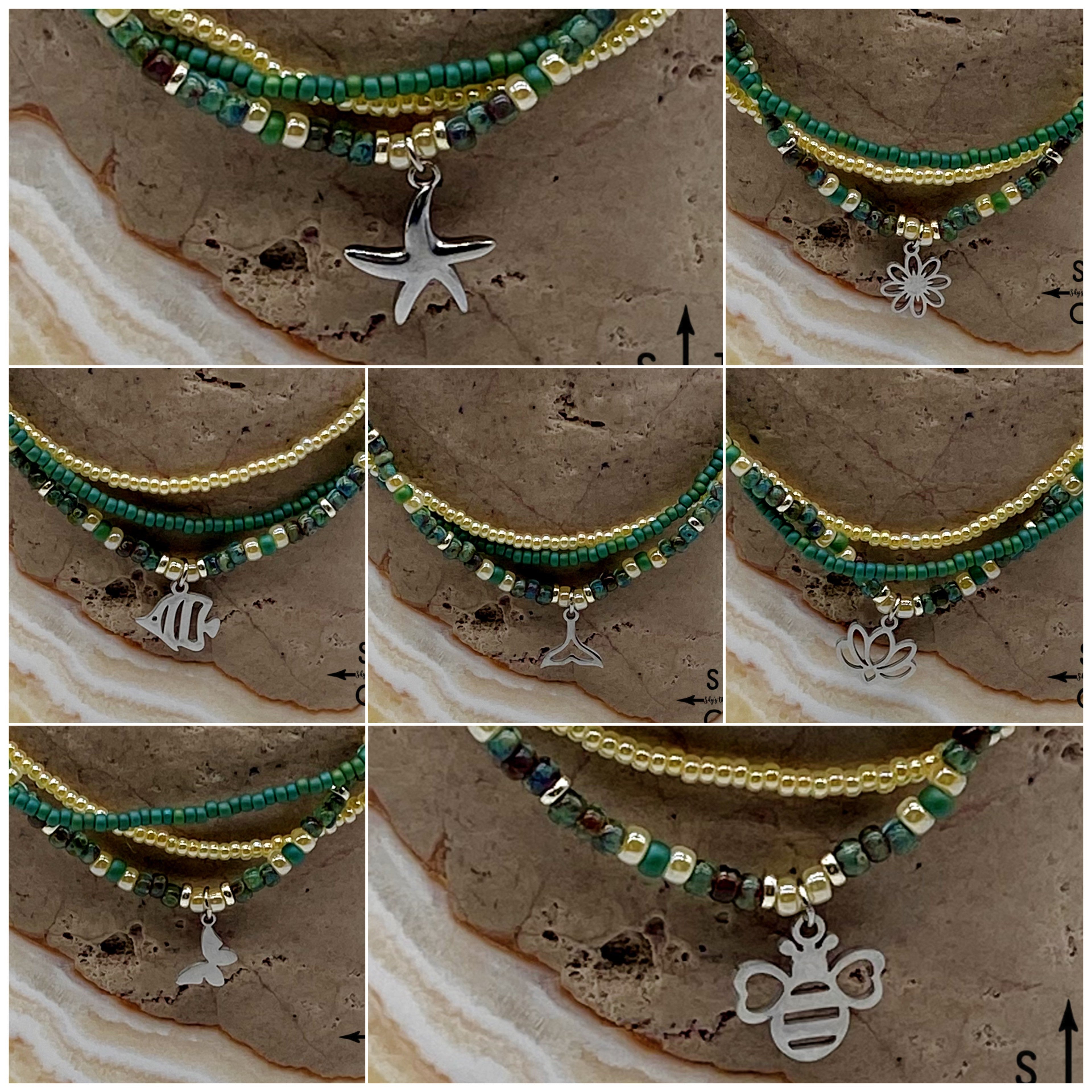 Dark Turquoise Picasso Turquoise Pearl Ivory Silver Stretchy Anklet