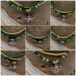 Load image into Gallery viewer, Dark Turquoise Picasso Turquoise Pearl Ivory Silver Stretchy Anklet
