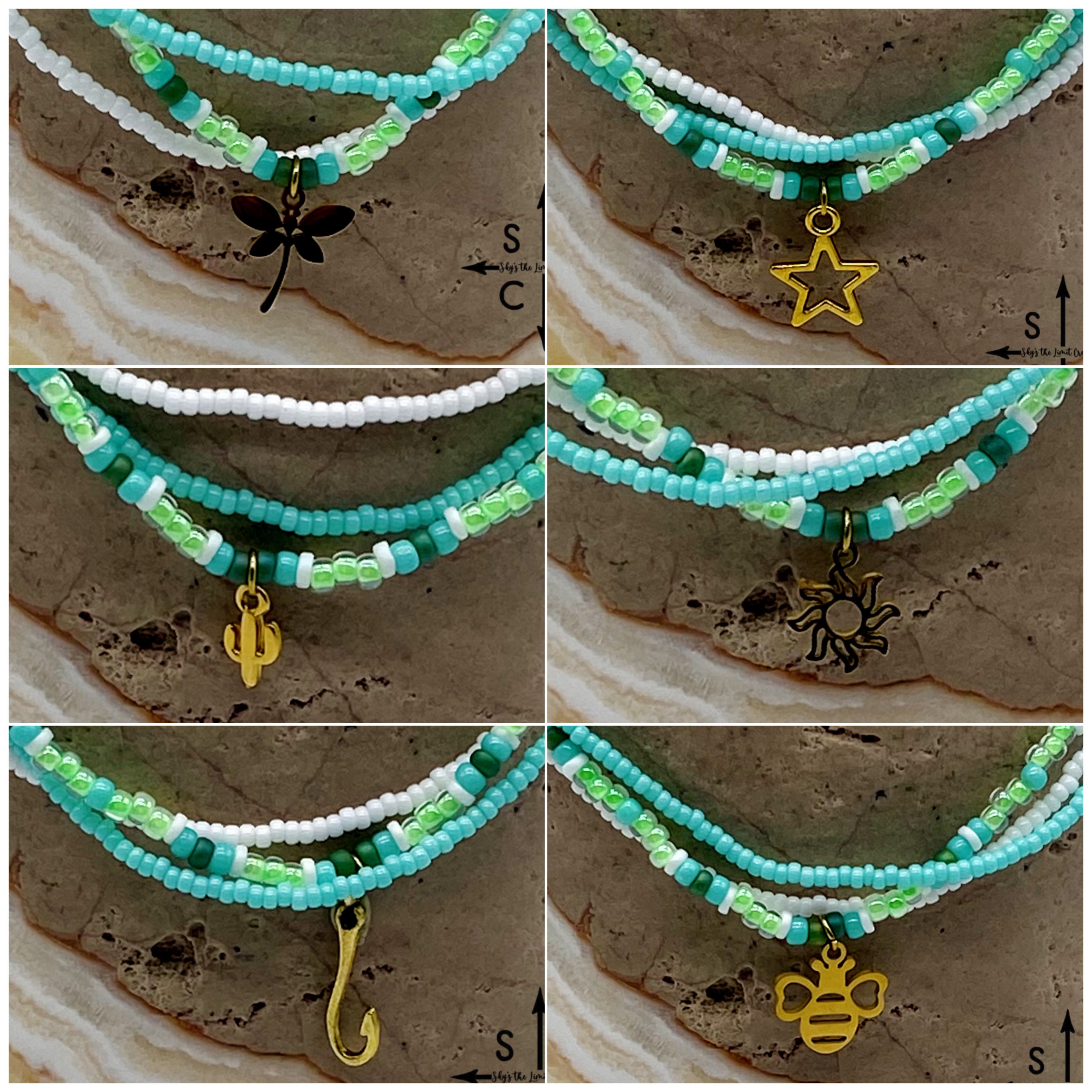 Light Turquoise Neon Green White Gold Stretchy Anklet