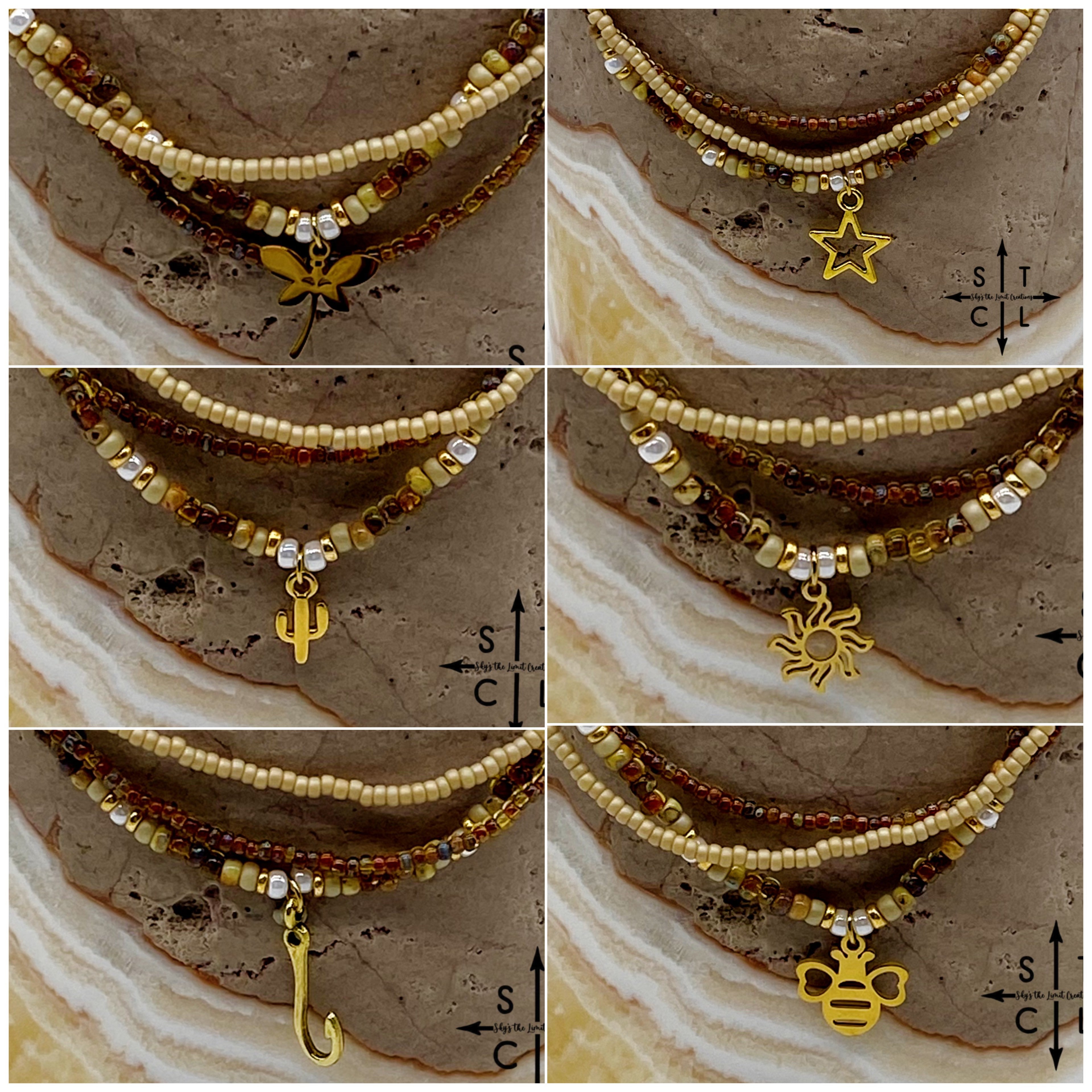 Tan Picasso Brown Pearl White Gold Stretchy Anklet