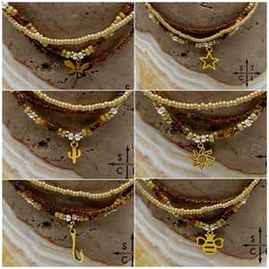 Tan Picasso Brown Pearl White Gold Stretchy Anklet