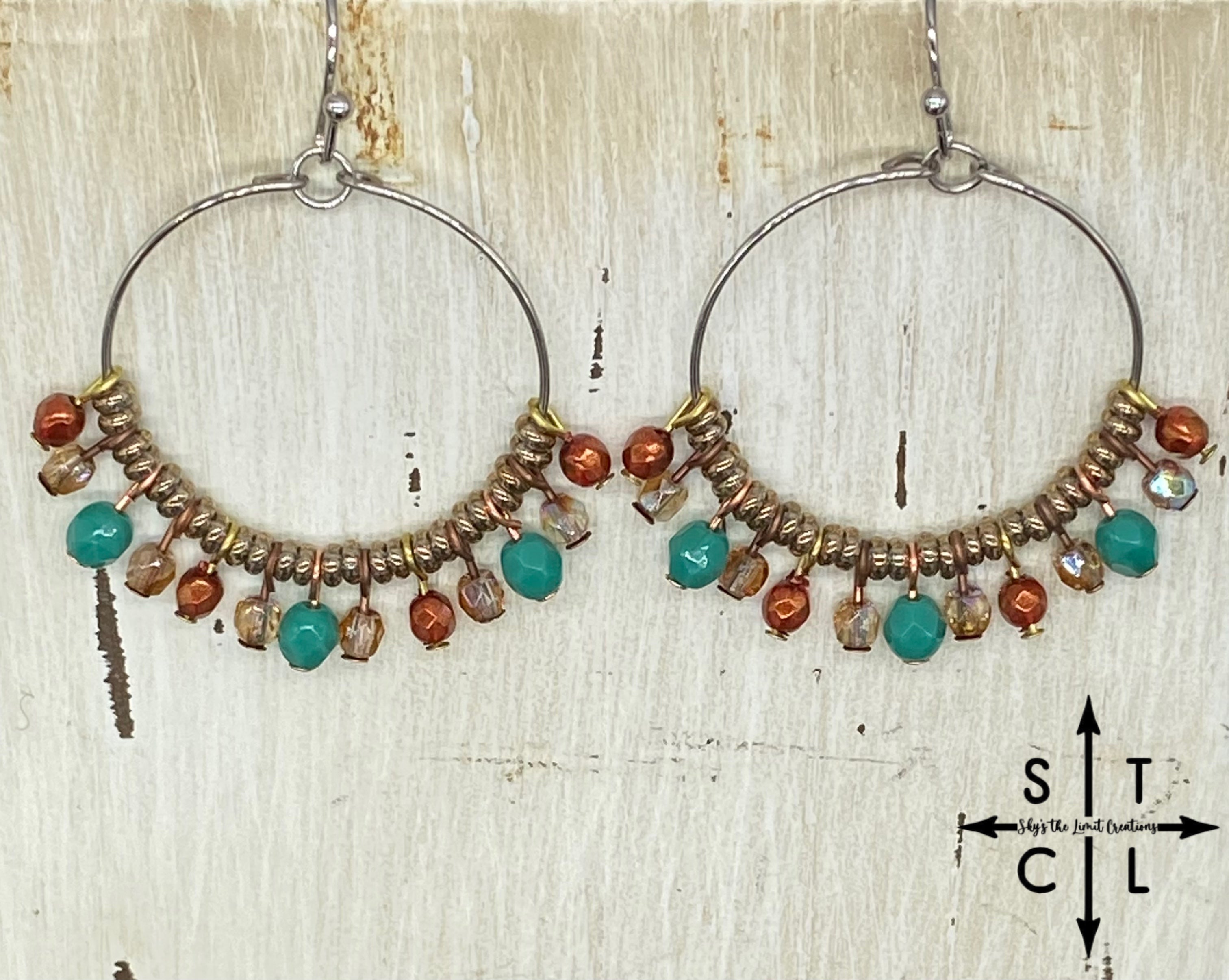 Dark Orange Clear Amber Turquoise Rebecca Earrings