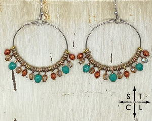 Dark Orange Clear Amber Turquoise Rebecca Earrings