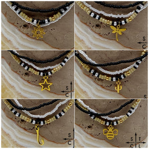 Tan Pearl White Black Gold Stretchy Anklet