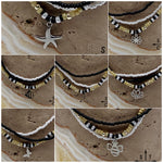 Load image into Gallery viewer, Tan Pearl White Black Silver Stretchy Anklet
